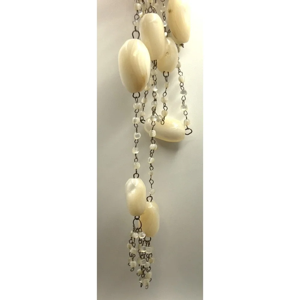 VTG ART DECO FLAPPER NECKLACE MOTHER OF PEARL NUGGET BEAD TASSEL TIE LARIAT 42